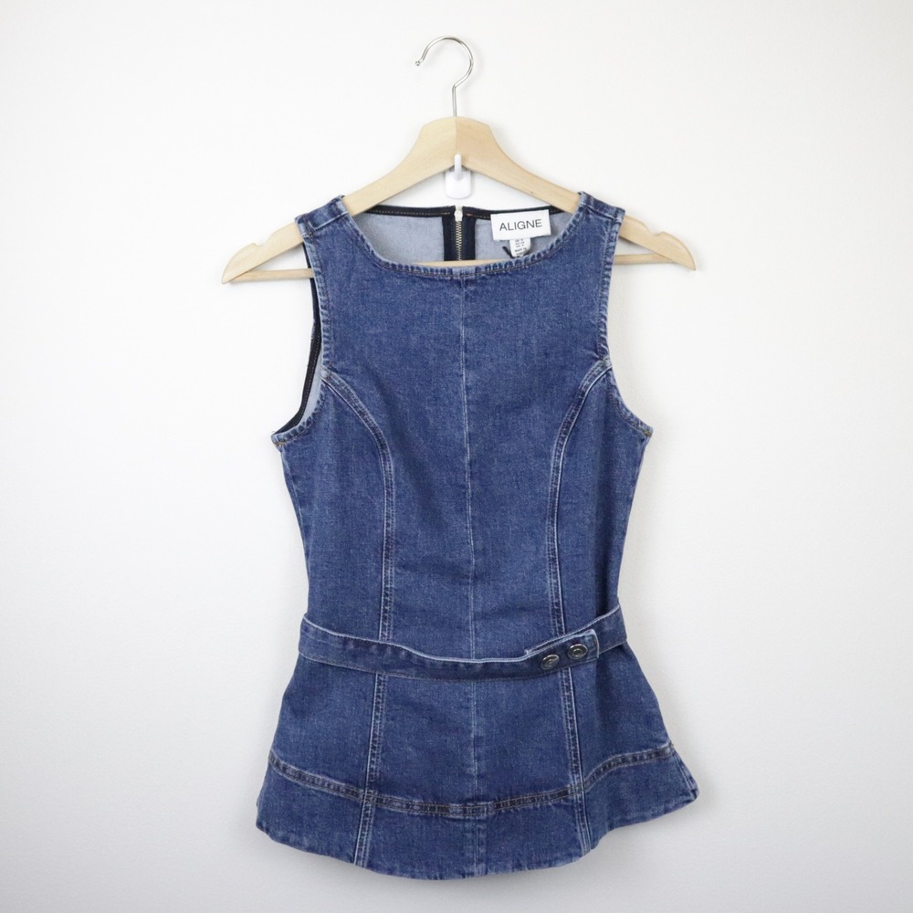 NWT ALIGNE Trish Denim Top Dark Wash Blue 2 - Picture 2 of 10